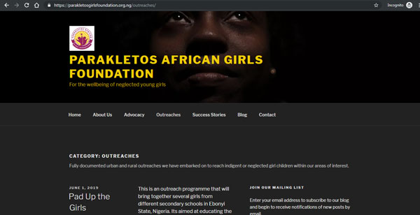 Parakletos African Girls Foundation website thumbnail